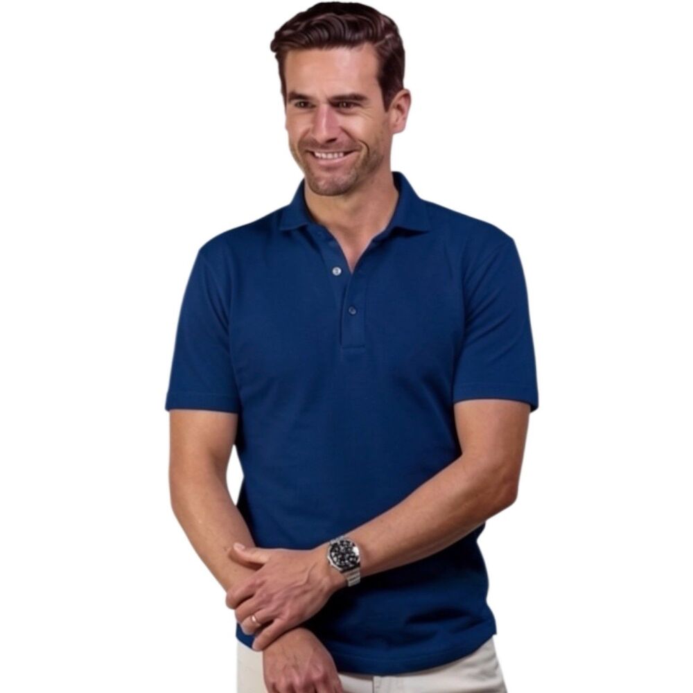 Collars & Co Polo Shirt Mens S Navy Blue Luxury Pique Cotton Preppy Office NWT